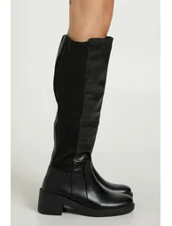 Wide Fit Stretch Panel Knee High Boots - black - 1
