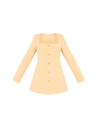 Shape Butter Yellow Tailored Square Neck Hammered Button Mini Dress - 4