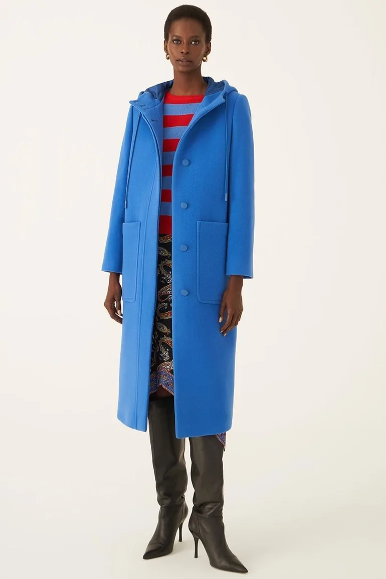 Wender Regular Fit Hooded Midi Oversized Women's Sax Color Coat - 1