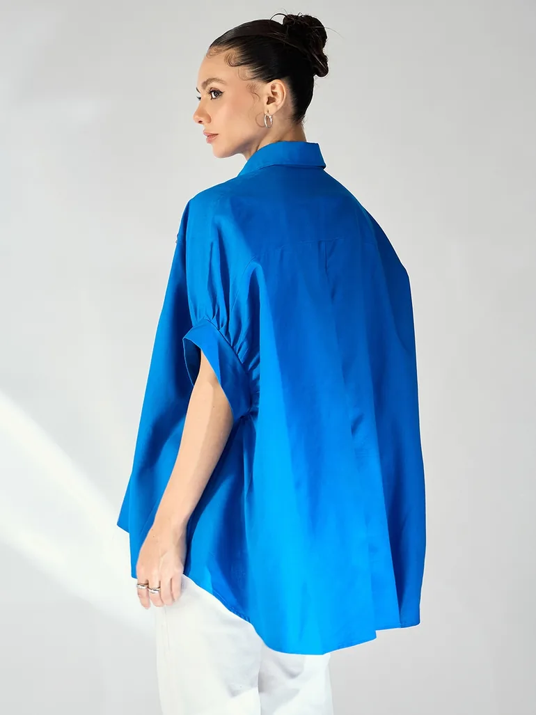 Blue Floral Sequined Oversized Shirt - 5