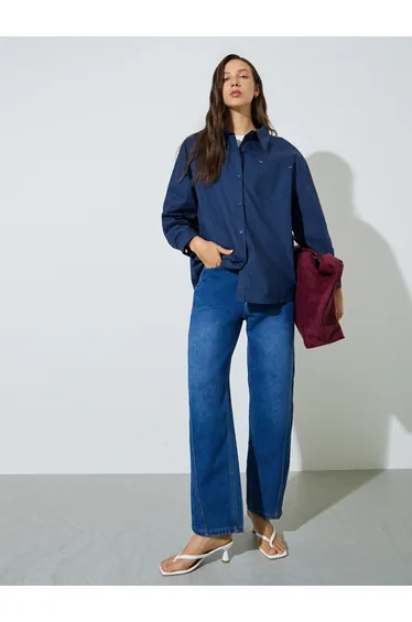 Blue Oversized Longline Shirt