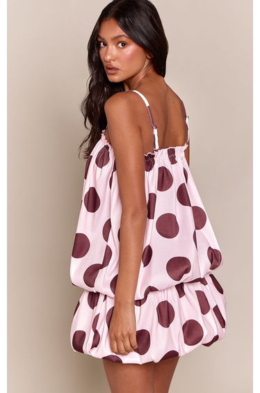 Pink Polka Dot Stretch Woven Bagged Over Mini Dress product thumbnail 3