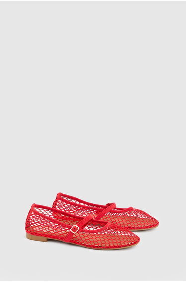 Tilly Mesh Mary-Jane Faux Leather Ballet Pumps