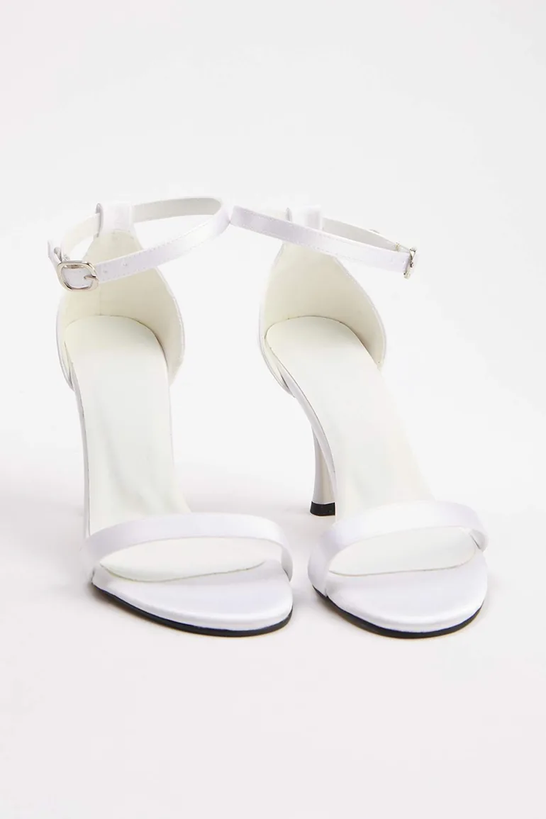 White Ankle Strap Women's 10 cm Thin Heeled Shoes - 1