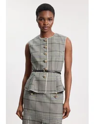 Tailored Check Belted Peplum Jacket - 1
