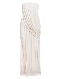 PLT Label Cream Mesh Drape Bandeau Maxi Dress - 5