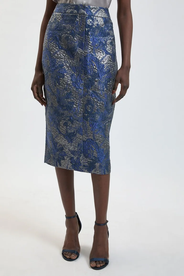Tailored Jacquard Pencil Midi Skirt - 1