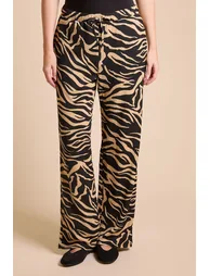 Elasticated Waist Wide Leg Printed Crinkle Jersey Trouser - 1