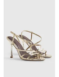 Gold Strappy Heeled Sandals - 1