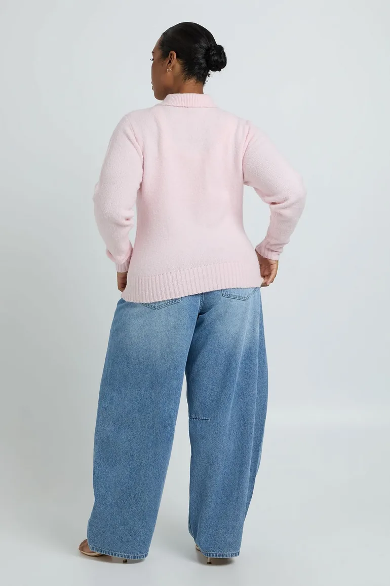 Maternity Collared Zip Through Knitted Jumper - pink - 1