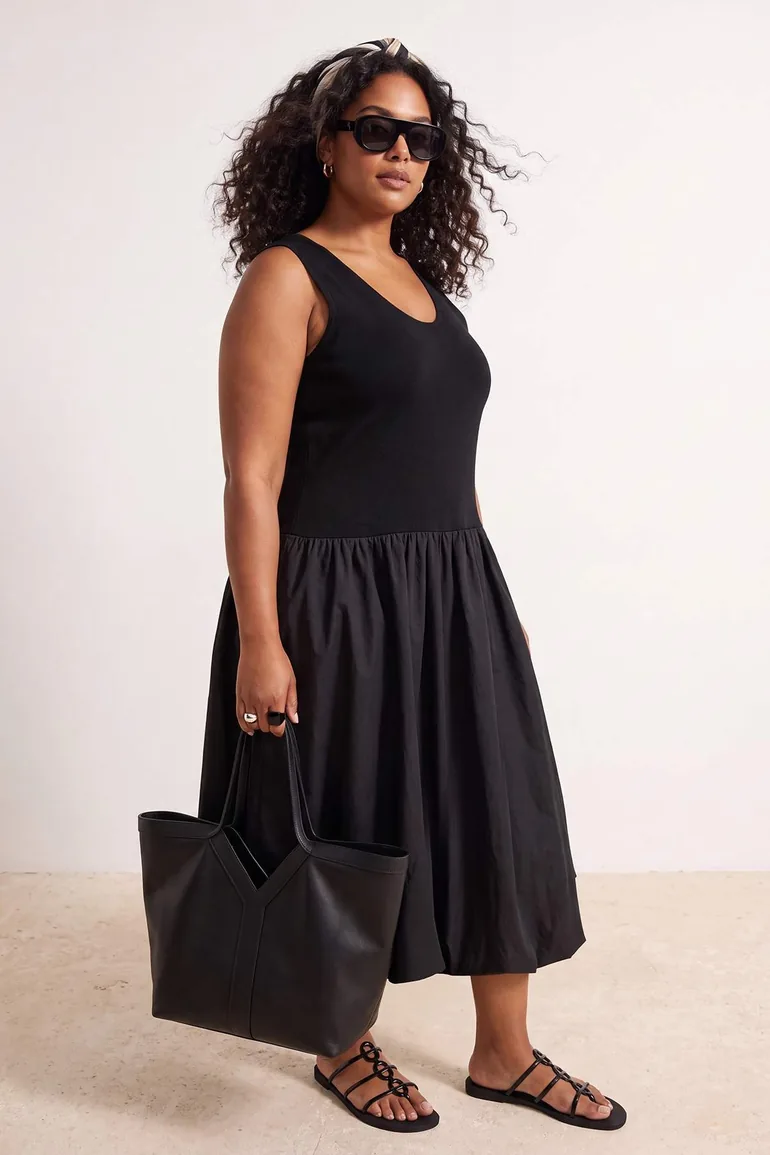 Black Woven Plus Size Dress - 1