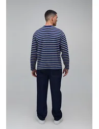 Interlock Striped Oversized Long Sleeve T- Shirt - navy - 1