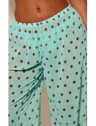 Mint Polka Dot Print Chiffon Wide Leg Beach Trousers - 3