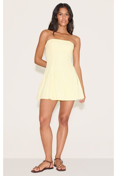 Lemon Bandeau Pleated Shift Dress