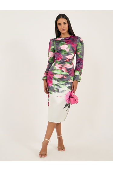 Floral Print Long Sleeves Sheath Midi Dress