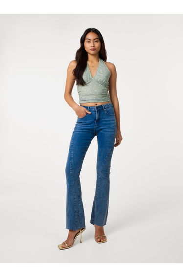 Ruched Side Halter Top In Polka Dot