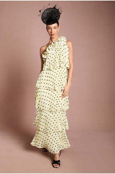 Lisa Tan 3D Floral Spot Print Tiered Maxi Dress