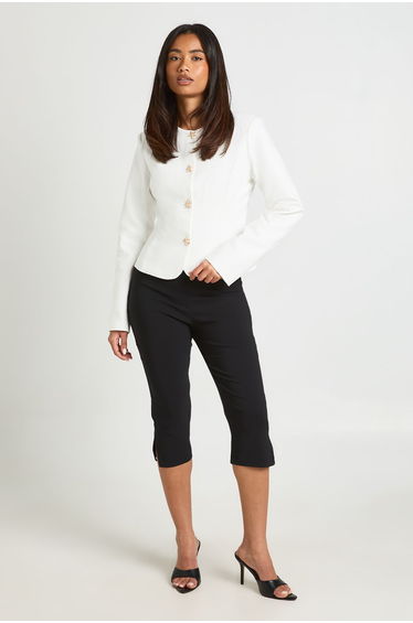 Premium Linen Look Gold Button Blazer - ivory