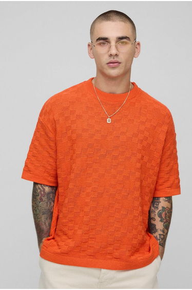 Oversized Geometric Stitch Knitted T-Shirt