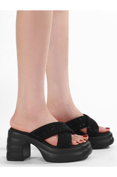 Black Embellished Platform Sandals
