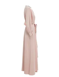 Front Pleated Detail Slit Sleeve Powder Long Dress - 1