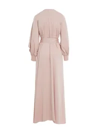 Front Pleated Detail Slit Sleeve Powder Long Dress - 2
