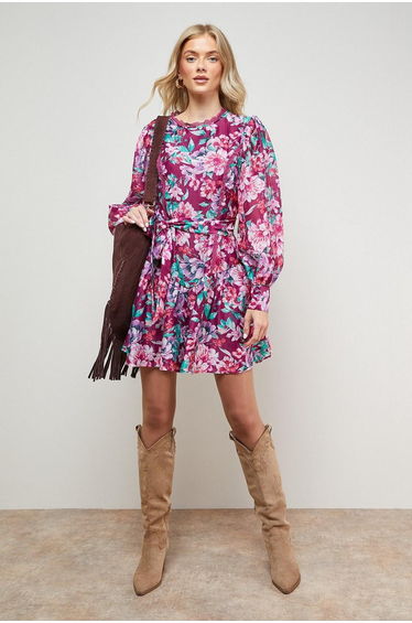Flippy Hem Belted Mini Dress