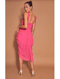 hot pink underwire detail draped midi dress Women's Red Underwire Detail Draped Midi Dress