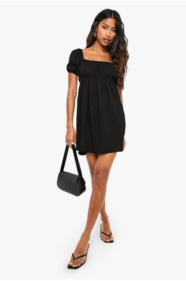 Puff Sleeve Smock Mini Dress - black