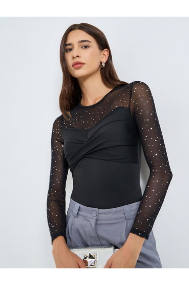Embellishment Detail Round Neck Top