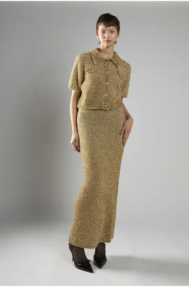 Gold Tinsel High Waisted Maxi Skirt