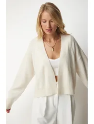 Women's Cream Basic Knitwear Cardigan - 1