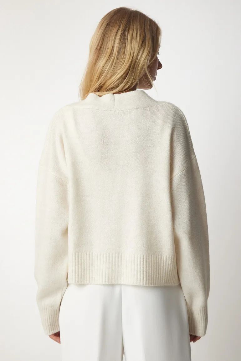 Women's Cream Basic Knitwear Cardigan - 4