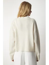 Women's Cream Basic Knitwear Cardigan - 4