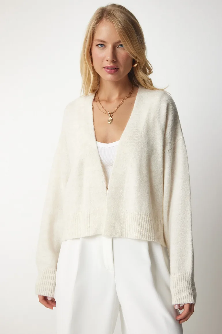 Women's Cream Basic Knitwear Cardigan