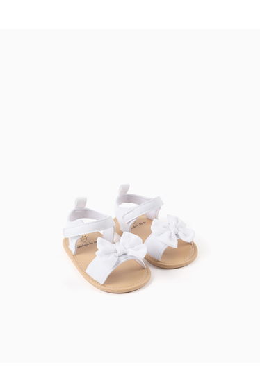 Sandals With Open Toe And Decorative Bow For Newborn Girls White