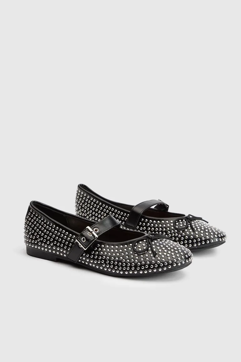 Faith: Livvy Faux Leather Studded Mary Jane Ballerinas