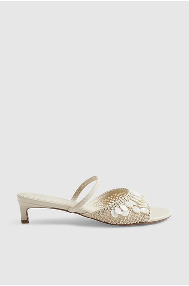Cream Shell Crochet Low Heel Sandals