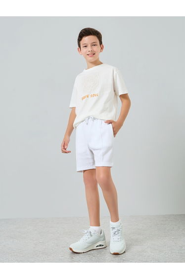 Kids Off White Cotton Knit Shorts