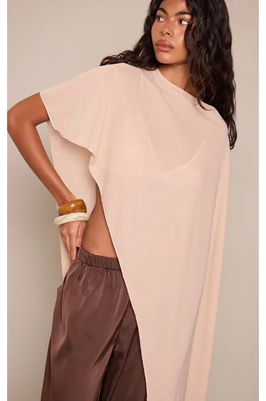 Stone Burnout Mesh Slouchy Cape Top