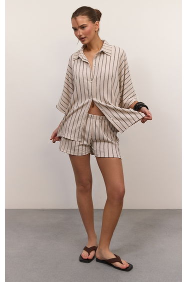 Cream Textured Stripe Short