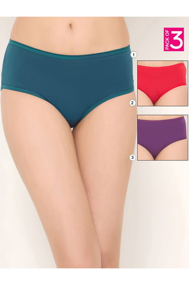 Pack of 3 - Solid Mid Rise Hipster Briefs