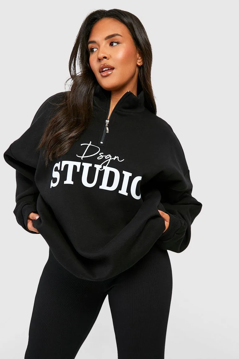 Plus Dsgn Studio Script Half Zip Sweatshirt - black - 2