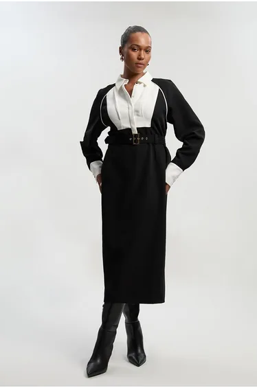 Plus Size Twill Collared Woven Maxi Dress