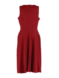 Claret Red A-Line Woven Pocket Detail Dress - 5