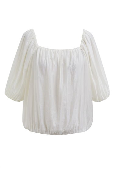Square Neck Short Puff Sleeve Cropped Top in Ivory