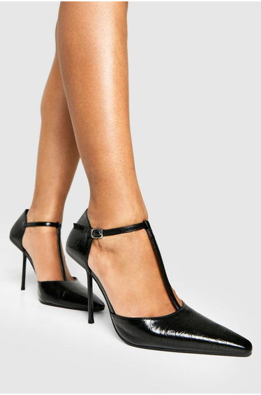 T-Bar Detail Court Shoe Heels - black