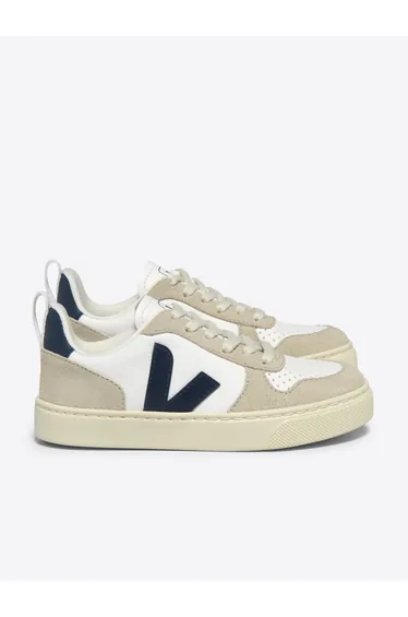 حذاء رياضي أطفال جلد برباط - أبيض