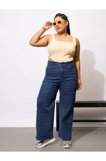 Plus Size Acid Wash Straight Fit Jeans with Pockets Details