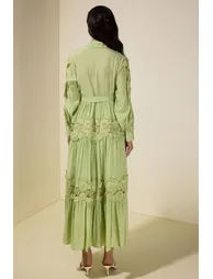 Lace Splicing Flapped Midi Dress - 1